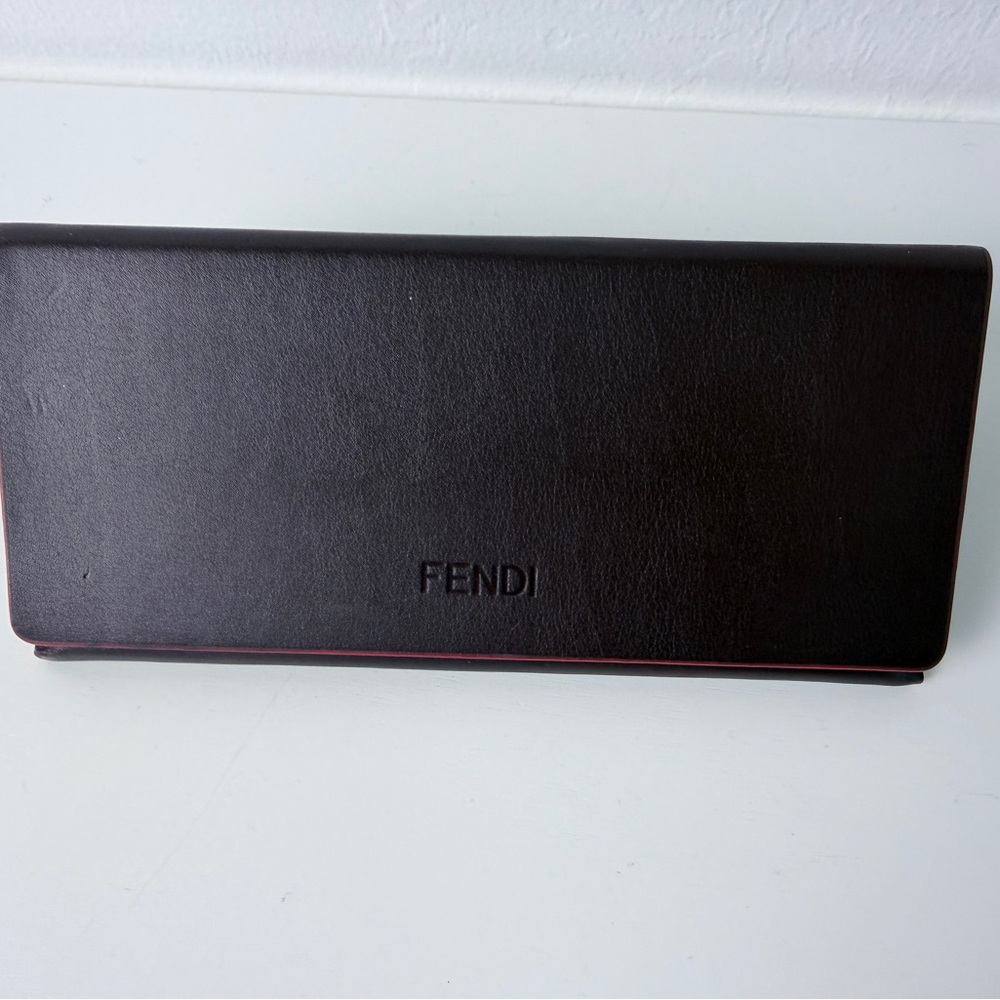 FENDI Roma Sunglasses Hard Case Black Leather Red Trim with Authenticity Card
